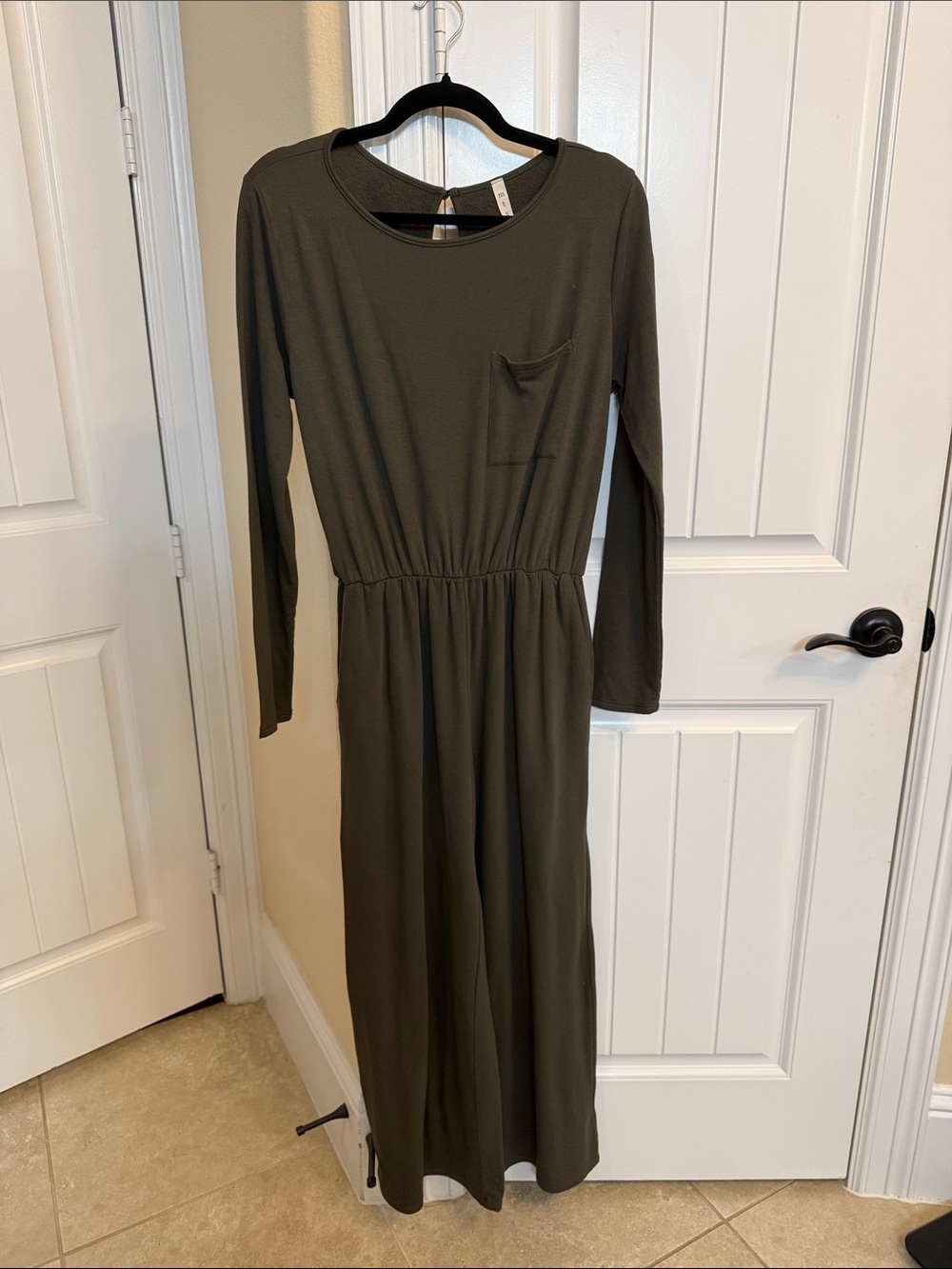 mts Olive Long Sleeve Cinched-Waist Jumpsuit